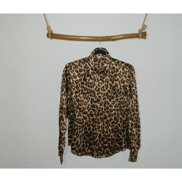 Votre Nom Blouse Brown Animal Print Silk  Button Up Slim Size Medium - Picture 4 of 7